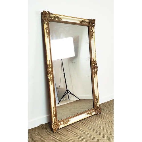 196 - WALL MIRROR, first half 19th century French giltwood, gesso and painted with a rectangular plate, 17... 