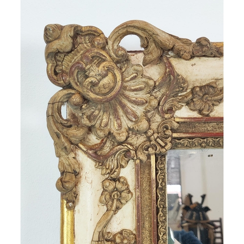 196 - WALL MIRROR, first half 19th century French giltwood, gesso and painted with a rectangular plate, 17... 