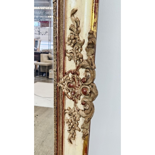 196 - WALL MIRROR, first half 19th century French giltwood, gesso and painted with a rectangular plate, 17... 