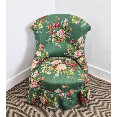 158 - SLIPPER  CHAIR, Napoleon III mahogany in green floral upholstery, 76cm H x 59cm x 71cm.