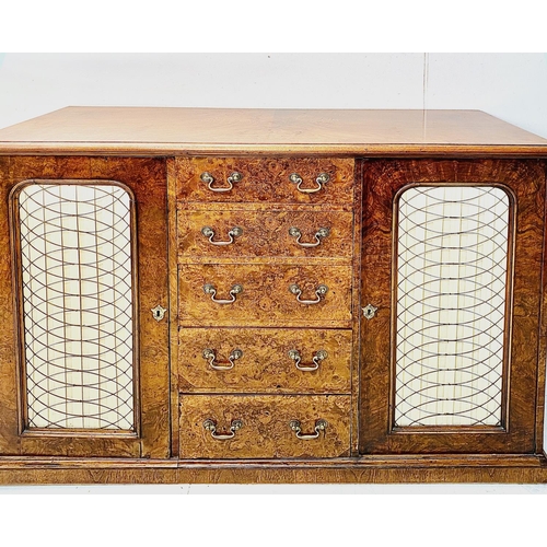 166 - SIDEBOARD, William IV burr walnut, with five central drawers flanked by twin cupboard doors, 94cm H ... 