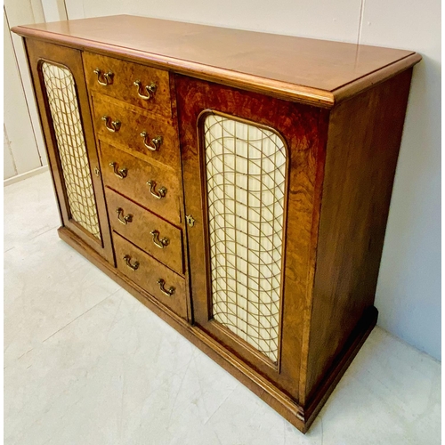 166 - SIDEBOARD, William IV burr walnut, with five central drawers flanked by twin cupboard doors, 94cm H ... 