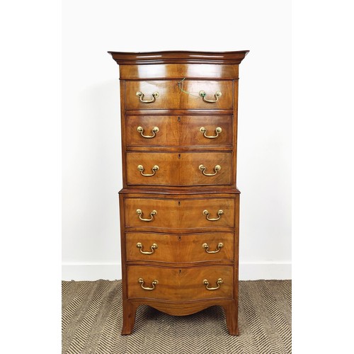 173 - SERPENTINE TALLBOY, early 20th century George III style mahogany of six drawers in one piece, 140cm ... 