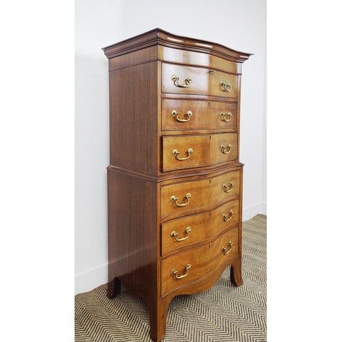 173 - SERPENTINE TALLBOY, early 20th century George III style mahogany of six drawers in one piece, 140cm ... 