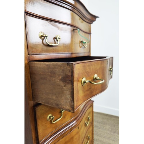 173 - SERPENTINE TALLBOY, early 20th century George III style mahogany of six drawers in one piece, 140cm ... 