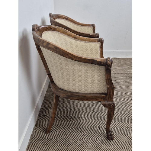 188 - TUB CHAIRS, a pair, circa 1930, walnut and simulated walnut with cabriole legs, cream upholstery, 86... 