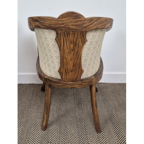 188 - TUB CHAIRS, a pair, circa 1930, walnut and simulated walnut with cabriole legs, cream upholstery, 86... 