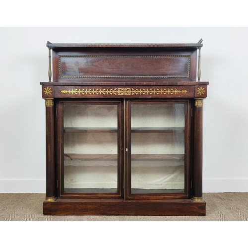 190 - BOOKCASE, Regency rosewood and brass inlaid, circa 1815, with drawer and two glazed doors enclosing ... 