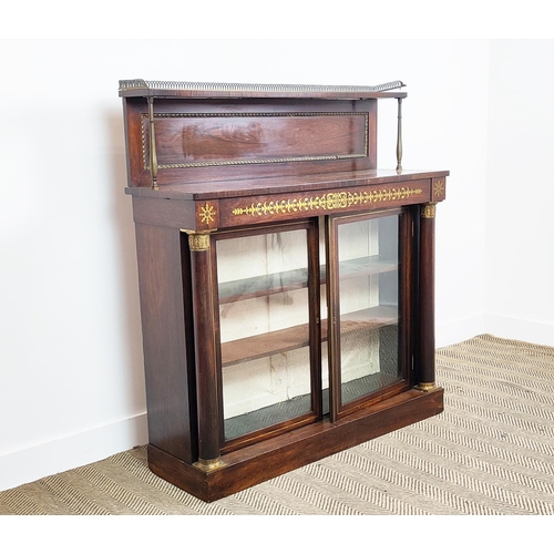 190 - BOOKCASE, Regency rosewood and brass inlaid, circa 1815, with drawer and two glazed doors enclosing ... 