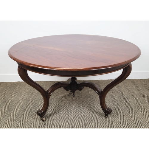 191 - CENTRE TABLE, Victorian mahogany with circular top on brass castors, 76cm H x 129cm D.