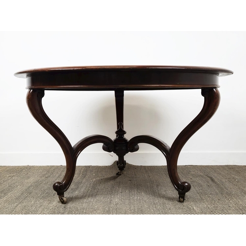 191 - CENTRE TABLE, Victorian mahogany with circular top on brass castors, 76cm H x 129cm D.