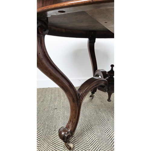 191 - CENTRE TABLE, Victorian mahogany with circular top on brass castors, 76cm H x 129cm D.