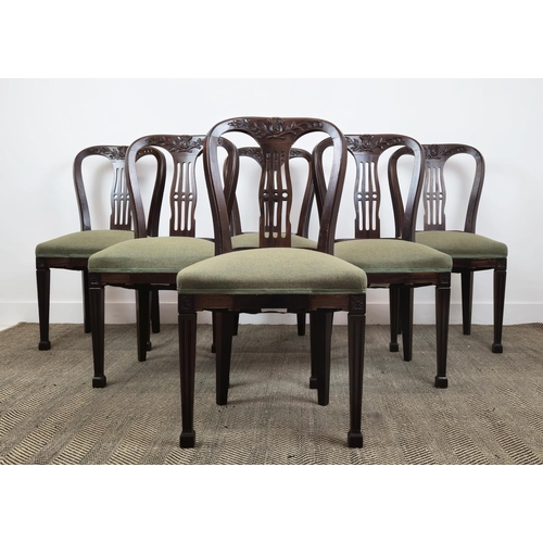 192 - DINING CHAIRS, a set of six Georgian revival mahogany with Harris tweed stuffover seats, 93cm x 50cm... 