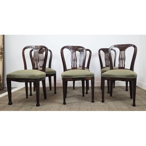 192 - DINING CHAIRS, a set of six Georgian revival mahogany with Harris tweed stuffover seats, 93cm x 50cm... 