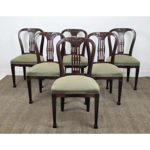 192 - DINING CHAIRS, a set of six Georgian revival mahogany with Harris tweed stuffover seats, 93cm x 50cm... 