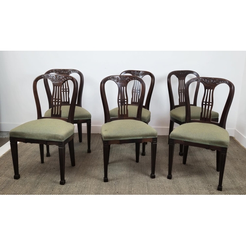 192 - DINING CHAIRS, a set of six Georgian revival mahogany with Harris tweed stuffover seats, 93cm x 50cm... 