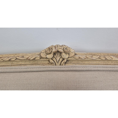 195 - CANAPE, Louis XV style cream painted in fawn upholstery, 92cm H x 136cm.