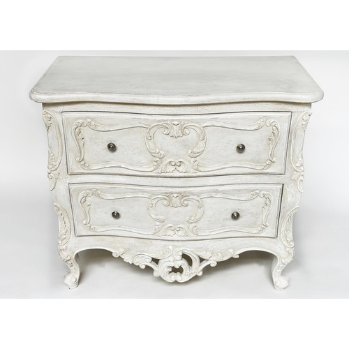 210 - COMMODE, French Louis XV style grey painted with two drawers, 50cm D x 83cm H x 95cm W.