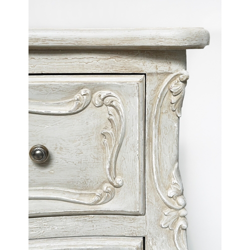 210 - COMMODE, French Louis XV style grey painted with two drawers, 50cm D x 83cm H x 95cm W.