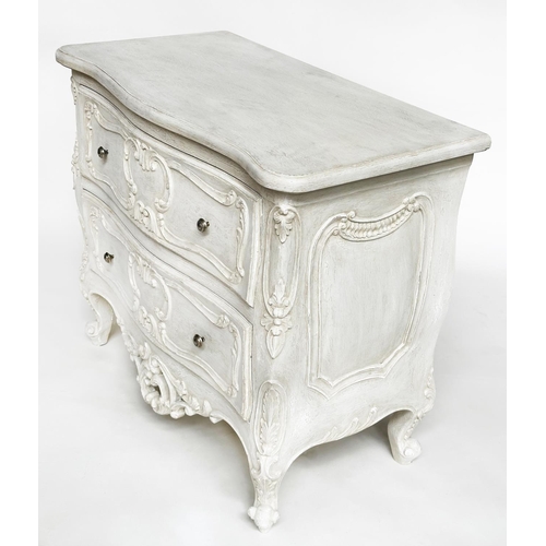 210 - COMMODE, French Louis XV style grey painted with two drawers, 50cm D x 83cm H x 95cm W.