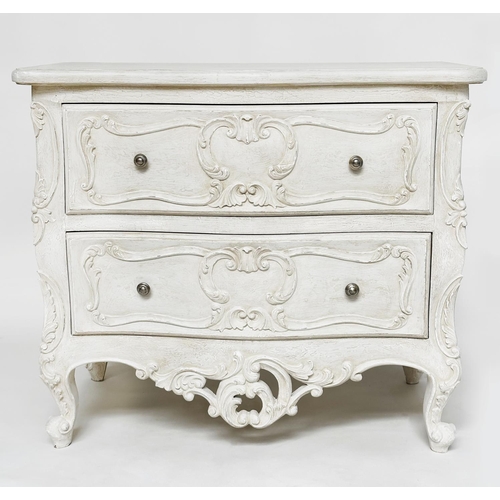 210 - COMMODE, French Louis XV style grey painted with two drawers, 50cm D x 83cm H x 95cm W.