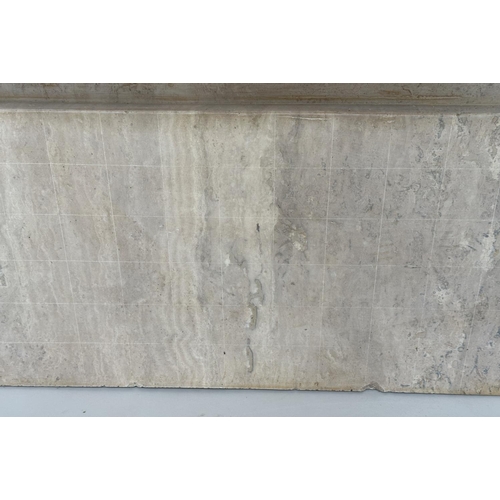 295 - TRAVERTINE LOW TABLE, Italian 1970s, rectangular on stepped plinth support, 112cm x 52cm D x 42cm H.