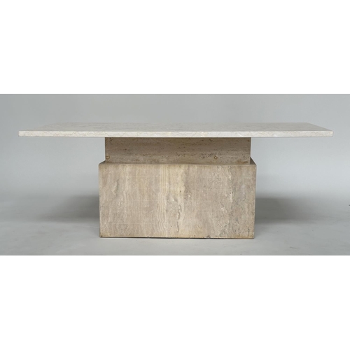 295 - TRAVERTINE LOW TABLE, Italian 1970s, rectangular on stepped plinth support, 112cm x 52cm D x 42cm H.