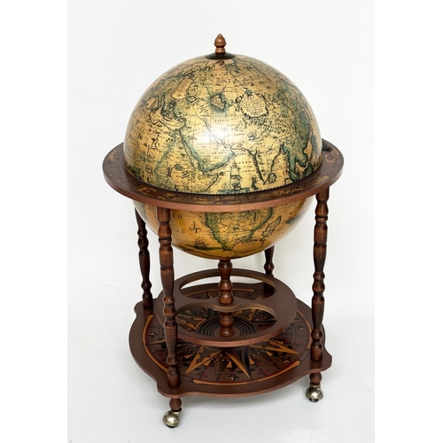 264 - GLOBE COCKTAIL CABINET, in the form of an antique terrestrial globe with rising lid and fitted inter... 