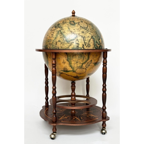 264 - GLOBE COCKTAIL CABINET, in the form of an antique terrestrial globe with rising lid and fitted inter... 