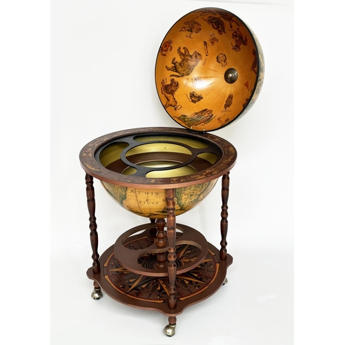 264 - GLOBE COCKTAIL CABINET, in the form of an antique terrestrial globe with rising lid and fitted inter... 