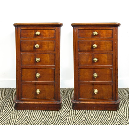 255 - CHESTS, a pair, 19th century figured mahogany each adapted with four drawers (including double drawe... 