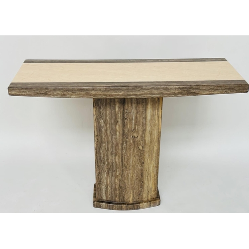 233 - CONSOLE TABLE, Italian travertine and Irish marble rectangular with two colour inset top and plinth,... 