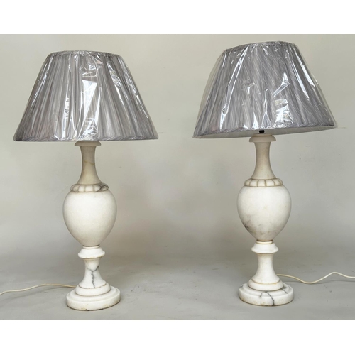 234 - ALABASTER TABLE LAMPS, a pair, Italian with baluster columns and shades. 75cm H (2)