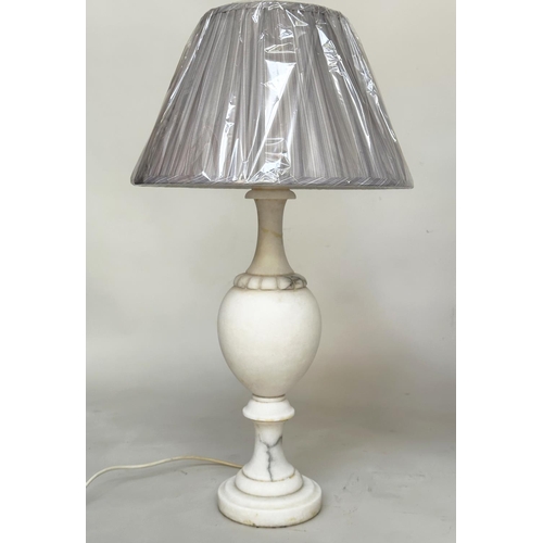 234 - ALABASTER TABLE LAMPS, a pair, Italian with baluster columns and shades. 75cm H (2)