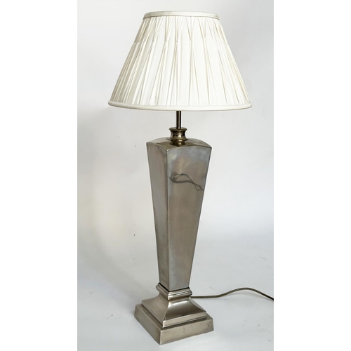 235 - TABLE LAMPS, a pair, chrome each with square section tapering stem with shades. 80cm H (2)