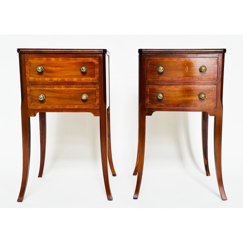 252 - LAMP TABLES, a pair, George III design mahogany and crossbanded, each with two frieze drawers and sw... 