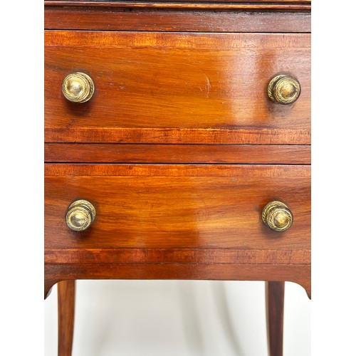 252 - LAMP TABLES, a pair, George III design mahogany and crossbanded, each with two frieze drawers and sw... 