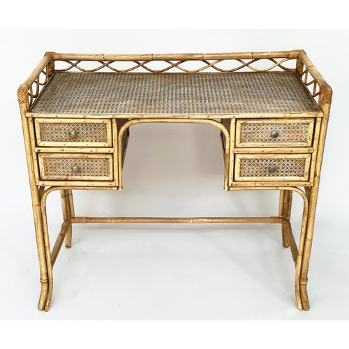 223 - ANGRAVES SIDE/WRITING TABLE, rattan, wicker panelled and cane bound with two frieze drawers kneehole... 