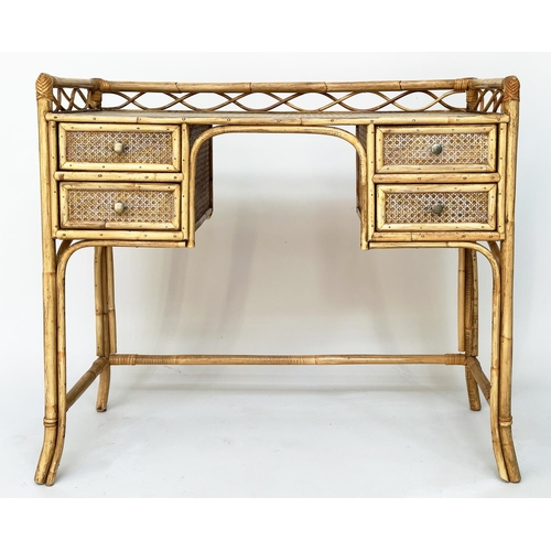 223 - ANGRAVES SIDE/WRITING TABLE, rattan, wicker panelled and cane bound with two frieze drawers kneehole... 