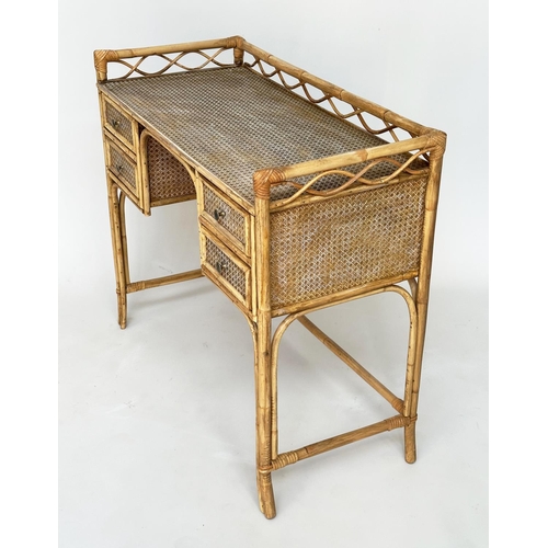 223 - ANGRAVES SIDE/WRITING TABLE, rattan, wicker panelled and cane bound with two frieze drawers kneehole... 