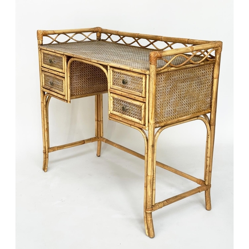 223 - ANGRAVES SIDE/WRITING TABLE, rattan, wicker panelled and cane bound with two frieze drawers kneehole... 