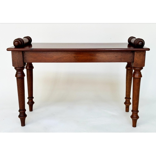 212 - HALL BENCH, early 19th century style mahogany with rectangular seat, bolsters and turned supports, 5... 