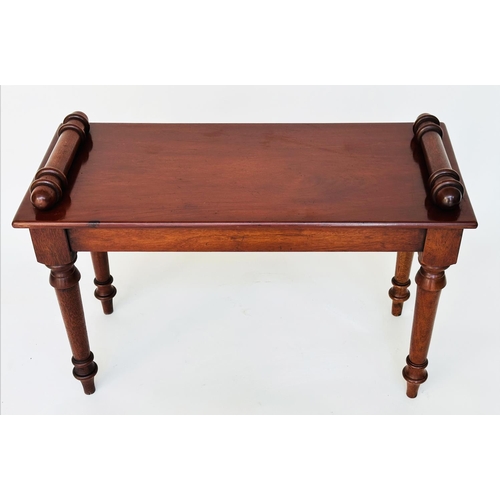 212 - HALL BENCH, early 19th century style mahogany with rectangular seat, bolsters and turned supports, 5... 