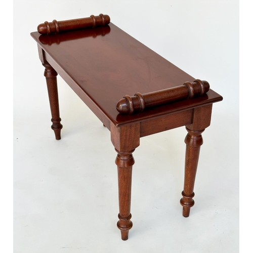 212 - HALL BENCH, early 19th century style mahogany with rectangular seat, bolsters and turned supports, 5... 