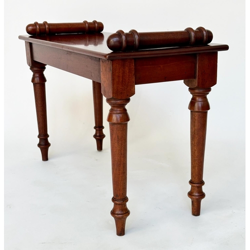 212 - HALL BENCH, early 19th century style mahogany with rectangular seat, bolsters and turned supports, 5... 