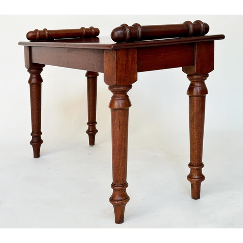 212 - HALL BENCH, early 19th century style mahogany with rectangular seat, bolsters and turned supports, 5... 