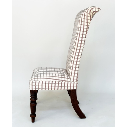 217 - SIDE CHAIR, Victorian high back with woven check upholstery, 103cm H x 58cm W x 59cm D.