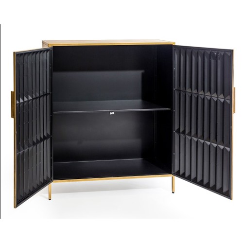 485 - SIDE CABINET, gilt metal contemporary design, 100cm H x 85cm x 33cm.