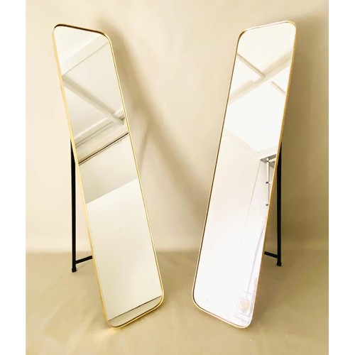 466 - DRESSING MIRRORS, a pair, gilt metal frames, 145cm H x 31cm. (2)