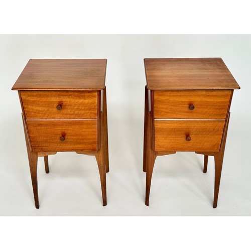 304 - BEDSIDE TABLES, a pair, figured walnut, each with two drawers, 37cm D x 38cm W x 68cm H. (2)